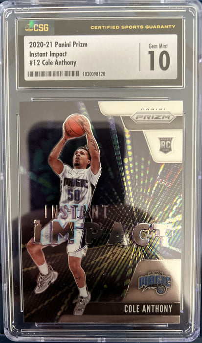 2020-21 Panini Prizm Instant Impact Cole Anthony #12 / RC GEM MINT 10!!